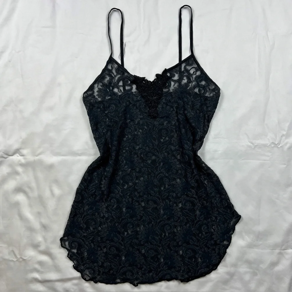 Vintage Black Lace Mini Slip Dress